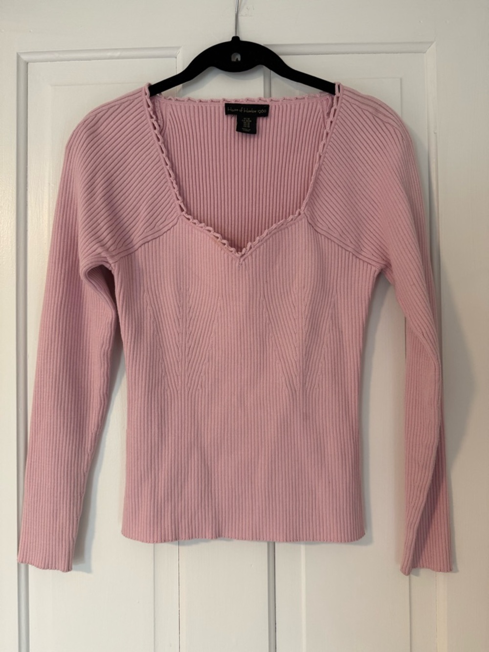 House of Harlow 1960 Light Pink Ribbed V-Neck Long Sleeve Top